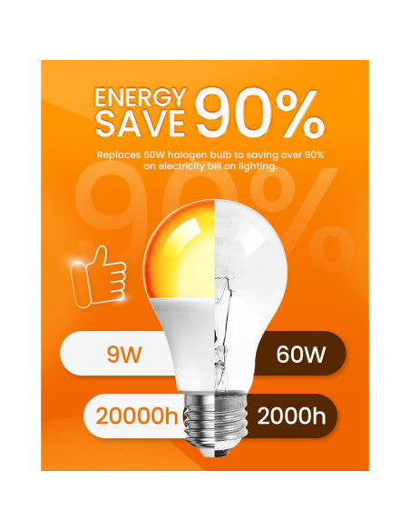 Bombillas LED Ámbar Bonlux E26 9W 2000K Paquete de 4