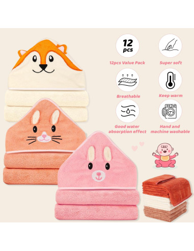 Toallas con Capucha para Bebés Sublaga - 12 Piezas 80x80 cm
