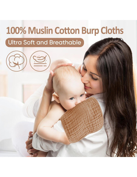 Paños de Eructo 100% Algodón MIGIOL - 12 Piezas Rosa y Café