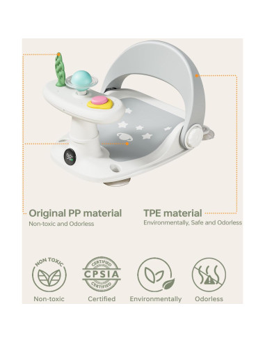 Asiento de Baño Antideslizante para Bebés Gris - 0 a 25 kg