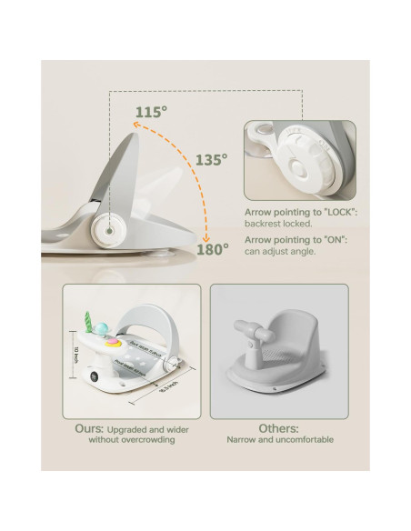 Asiento de Baño Antideslizante para Bebés Gris - 0 a 25 kg
