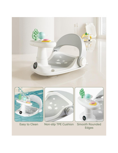 Asiento de Baño Antideslizante para Bebés Gris - 0 a 25 kg