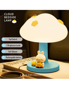 Luz Nocturna Recargable Nube y Conejo KVPPVT, 3 Brillos 2