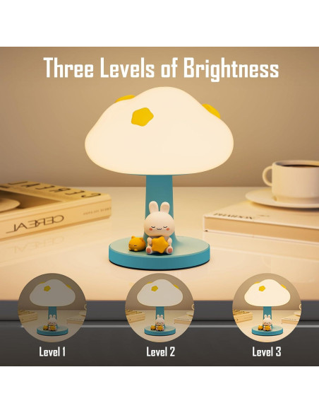 Luz Nocturna Recargable Nube y Conejo KVPPVT, 3 Brillos
