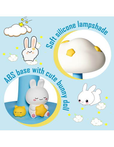 Luz Nocturna Recargable Nube y Conejo KVPPVT, 3 Brillos