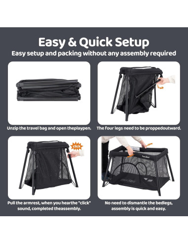 Cuna de viaje Pamo Babe con moisés extraíble, negra