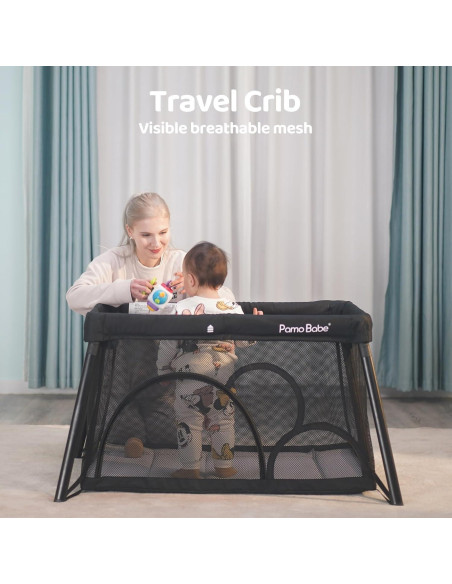 Cuna de viaje Pamo Babe con moisés extraíble, negra
