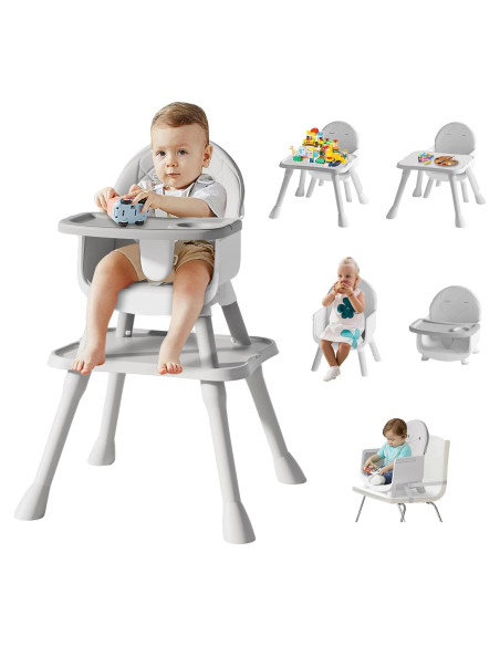 Silla Alta 6 en 1 para Bebés y Niños - Gris, Asiento Elevador y Mesa