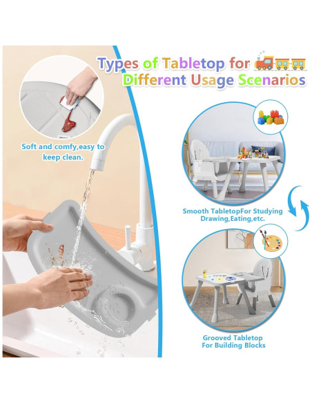 Silla Alta 6 en 1 para Bebés y Niños - Gris, Asiento Elevador y Mesa