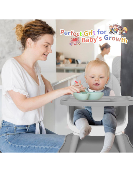 Silla Alta 6 en 1 para Bebés y Niños - Gris, Asiento Elevador y Mesa
