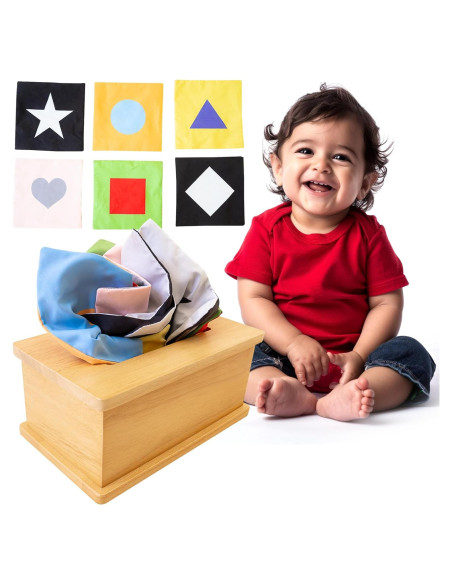 Caja de Tejido Sensorial Montessori para Bebés 6-12 Meses
