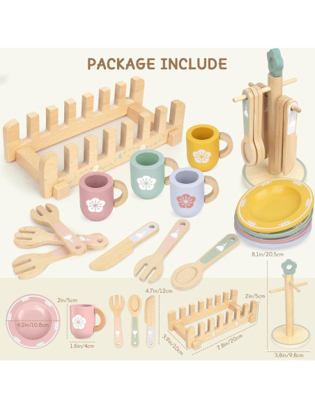 Juego de Cocina de Madera 20 Piezas para Niños KABI-0177
