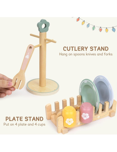 Juego de Cocina de Madera 20 Piezas para Niños KABI-0177