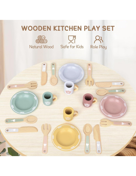 Juego de Cocina de Madera 20 Piezas para Niños KABI-0177