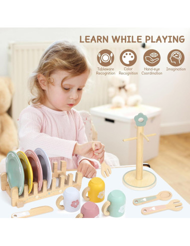 Juego de Cocina de Madera 20 Piezas para Niños KABI-0177