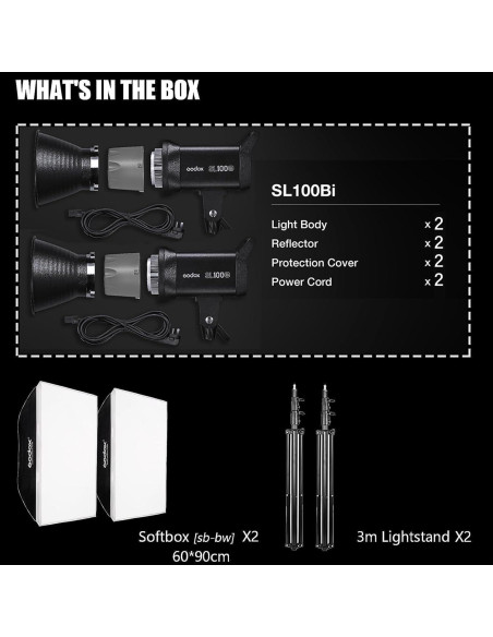 Kit de 2 Luces LED Godox SL100Bi 100W Bi-Color con Softbox