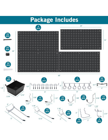 Kit de Paneles de Metal Daanxw 4 Paneles 158 Piezas Ganchos