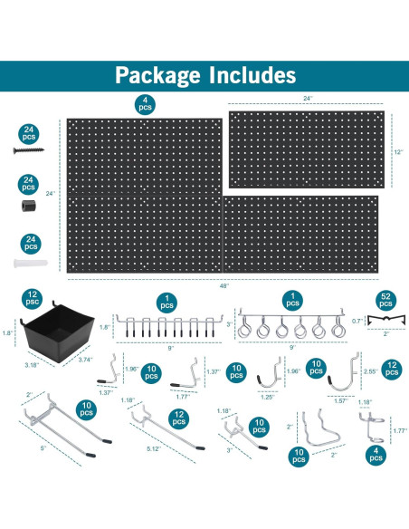 Kit de Paneles de Metal Daanxw 4 Paneles 158 Piezas Ganchos