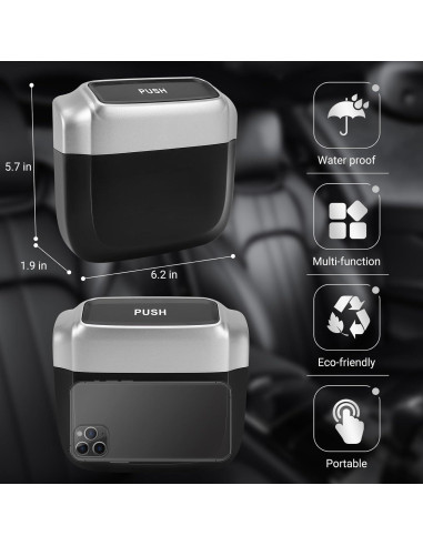 Basurero de coche SZEOF impermeable con tapa y 30 bolsas