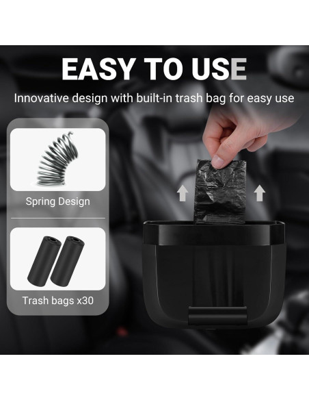 Basurero de coche SZEOF impermeable con tapa y 30 bolsas