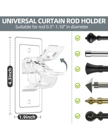 Soportes de Varilla de Cortina Adhesivos Goabroa - 16 Paquetes