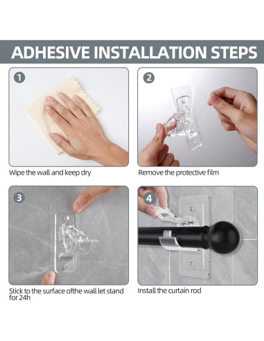 Soportes de Varilla de Cortina Adhesivos Goabroa - 16 Paquetes