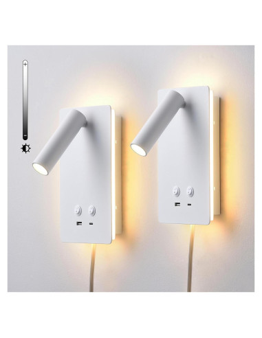 Luz de Lectura de Pared Regulable MOLUOLA con USB 2 Paquetes