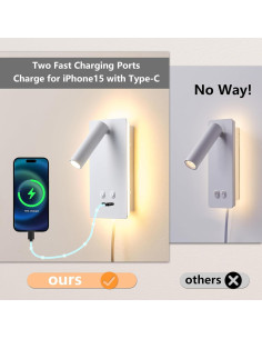 Luz de Lectura de Pared Regulable MOLUOLA con USB 2 Paquetes 2