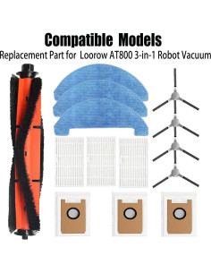 Kit de Repuesto para Aspiradora Robot Loorow AT800 - 1 Cepillo Principal, 4 Laterales, 3 Filtros HEPA, 3 Paños, 3 Bolsas 2