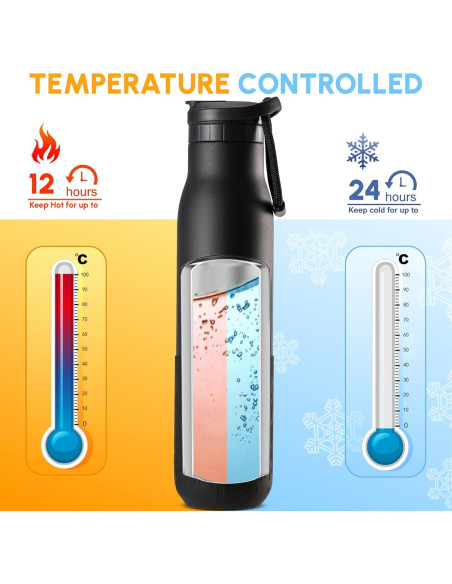 Botella de Agua Aislada SOUMAA 0.74L con Pajilla Negra