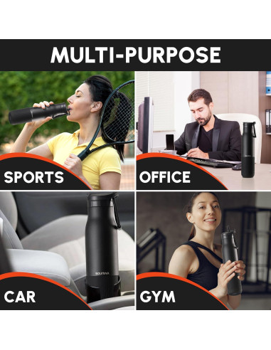 Botella de Agua Aislada SOUMAA 0.74L con Pajilla Negra