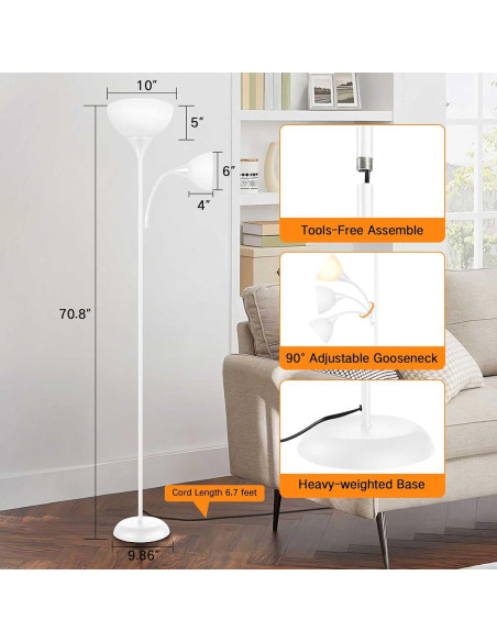 Lámpara de Pie LED OUTON 182 cm con Control Remoto y 2 Luces