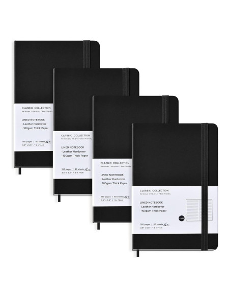 Cuadernos de Bolsillo Coopay 4 Paquete Tapa Dura Negro 160 Páginas Cuadernos de Bolsillo Coopay 4 Paquete Tapa Dura Negro 160 Páginas