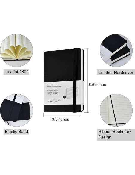 Cuadernos de Bolsillo Coopay 4 Paquete Tapa Dura Negro 160 Páginas Cuadernos de Bolsillo Coopay 4 Paquete Tapa Dura Negro 160 Páginas