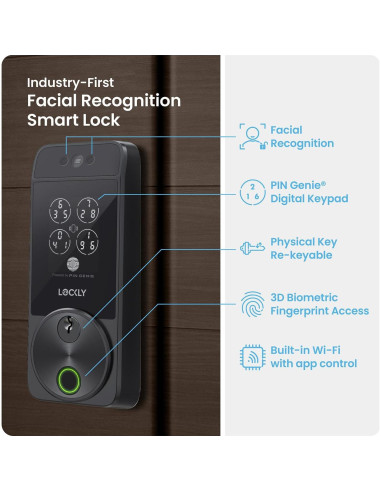 Cerradura Inteligente Lockly Visage Zeno, Reconocimiento Facial y Huella Dactilar, Wi-Fi, Instalación Fácil