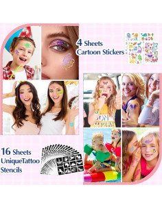 Kit de Tatuajes de Brillo Temporal Aottom - 220 Plantillas 2
