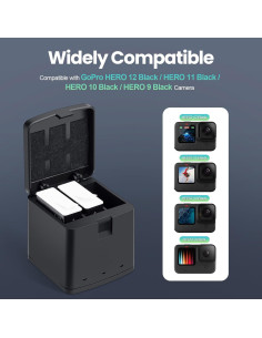 2 Baterías Recargables 1800mAh + Cargador GoPro Hero 12/11/10/9 2