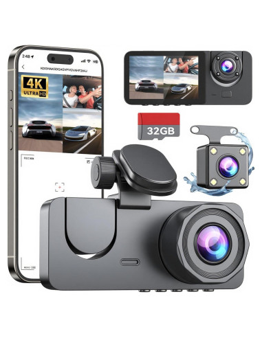 Cámara de tablero 4K VZZBOO 3 canales con visión nocturna