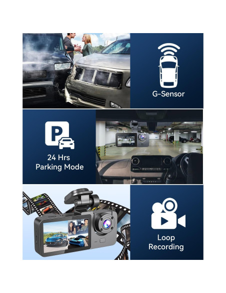 Cámara de tablero 4K VZZBOO 3 canales con visión nocturna