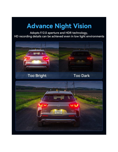 Cámara de tablero 4K VZZBOO 3 canales con visión nocturna