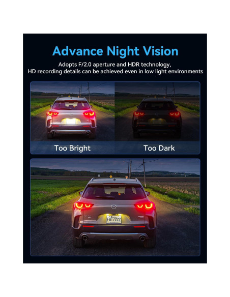 Cámara de tablero 4K VZZBOO 3 canales con visión nocturna