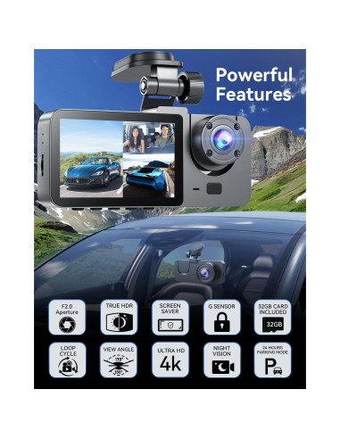 Cámara de tablero 4K VZZBOO 3 canales con visión nocturna