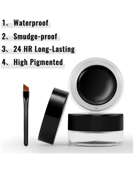 Gel Eyeliner Negro Erinde Impermeable con 2 Pinceles Gel Eyeliner Negro Erinde Impermeable con 2 Pinceles
