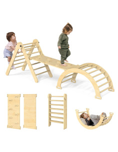 Conjunto Triángulo Pikler Wanmwill 5 en 1 Escalada Madera Natural