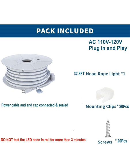Tira de Luz LED Neón FORT 10M Blanca Cálida Impermeable 110V