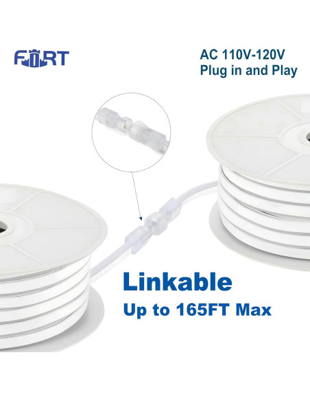 Tira de Luz LED Neón FORT 10M Blanca Cálida Impermeable 110V