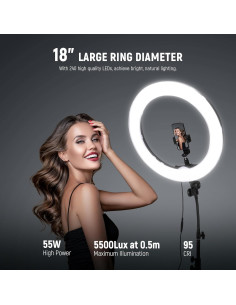 Luz de Anillo LED NEEWER 18" 55W con Soporte y Adaptador 2