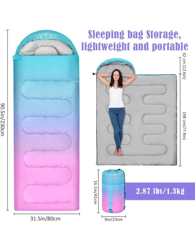 Saco de dormir AuSletie 3 estaciones impermeable 228.6x80cm