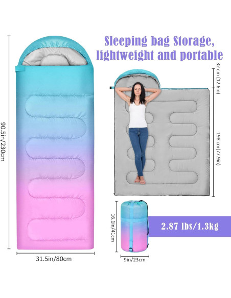 Saco de dormir AuSletie 3 estaciones impermeable 228.6x80cm