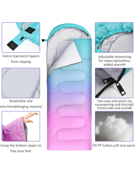 Saco de dormir AuSletie 3 estaciones impermeable 228.6x80cm